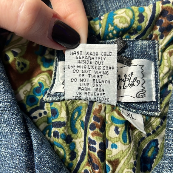 Christopher & Banks Denim Jacket w/ Velvet/Sequin Trim - dark wash/paisley, XL - Picture 4 of 8